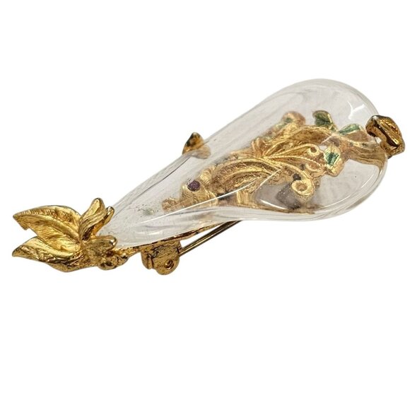 Tancer II Jelly Clear Lucite Pear Partridge Bird Leaf Brooch Pin Signed - Picture 4 of 9